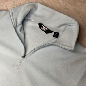 Lands End Anyweather‎ Fleece 1/4 Zip Pullover Womens Medium Ice Blue Long Sleeve
